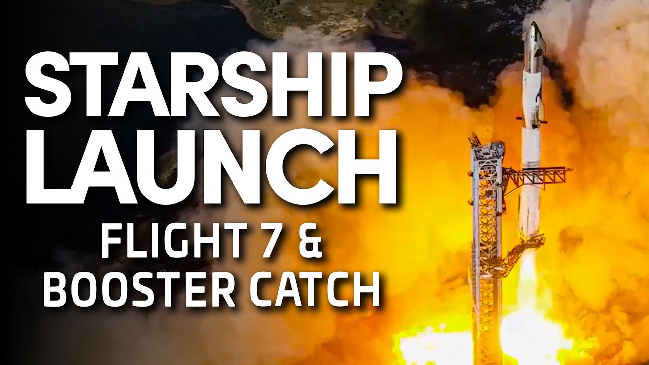 🚀 SpaceX запускает Starship Flight 7 и пытается поймать еще одну ракету-носитель - YouTube